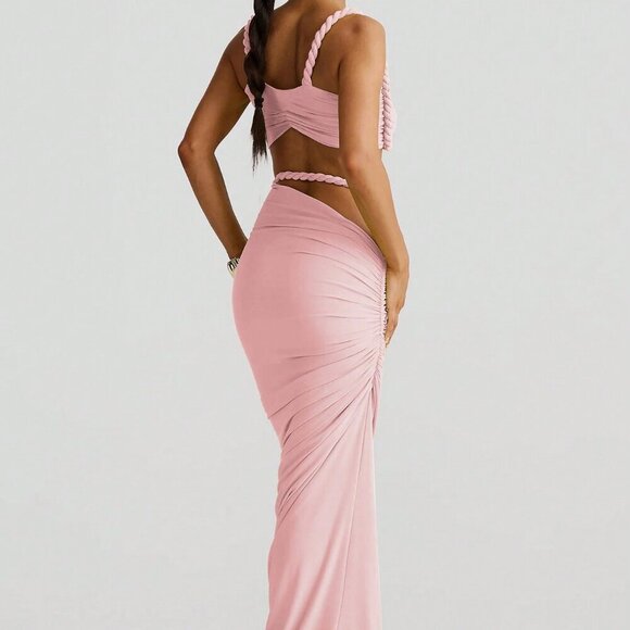 Pink Women's Sexy cropped top & Hip Hugging maxi Skirt Set - Picture 2 of 4